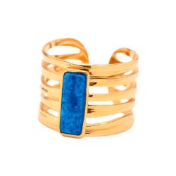 bague large dorée avec pierre rectangulaire lapis lazuli
