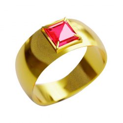 Bague minimaliste large de coleur dorée avec une pierre naturelle rouge
