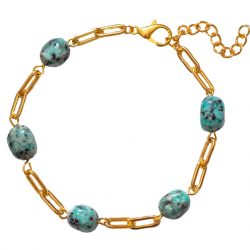 Bracelet en grosse chaîne dorée avec des perles en pierre naturelle marbrée turquoise