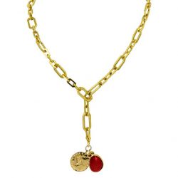 Collier en chaîne dorée de grosse maille avec deux amulettes